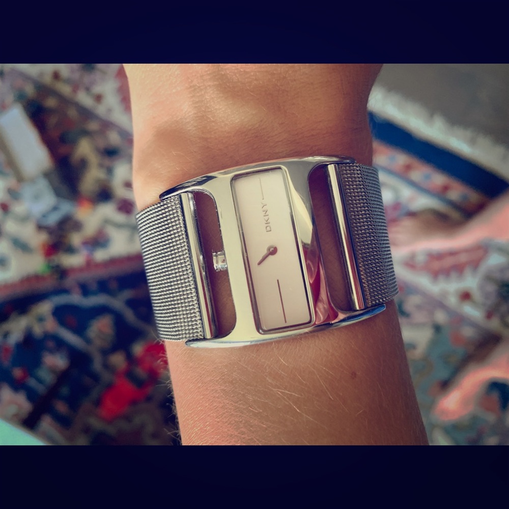 DKNY watch. Silver, sleek style.